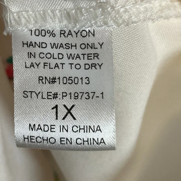 Savanna Jane V-Neck Blouse with Floral Embroidery - White and Pink Plus 1X - Picture 12 of 14